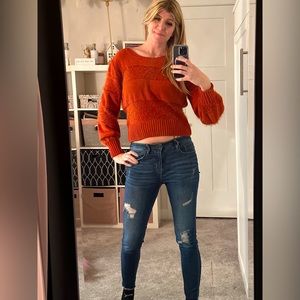 Women’s soft zip up orange sweater